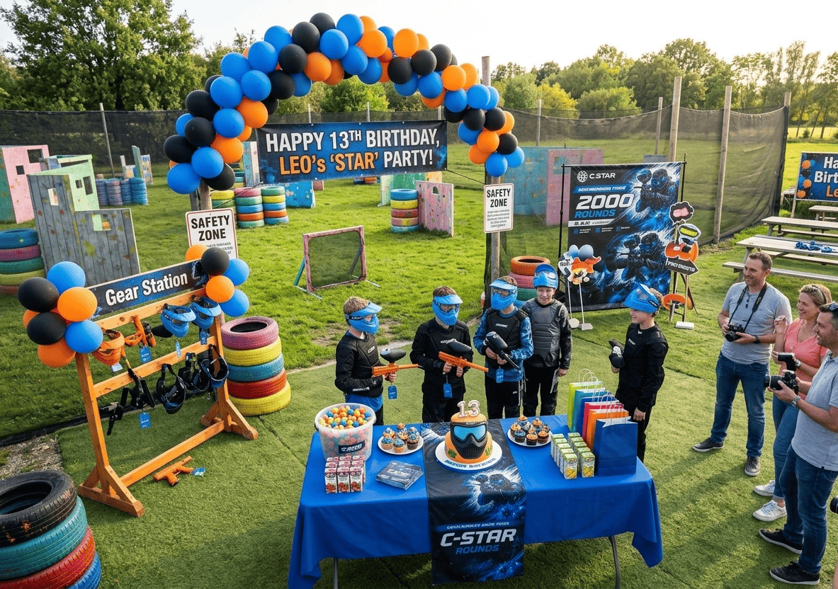 C-STAR PAINTBALL low impact paintball birthday party setup